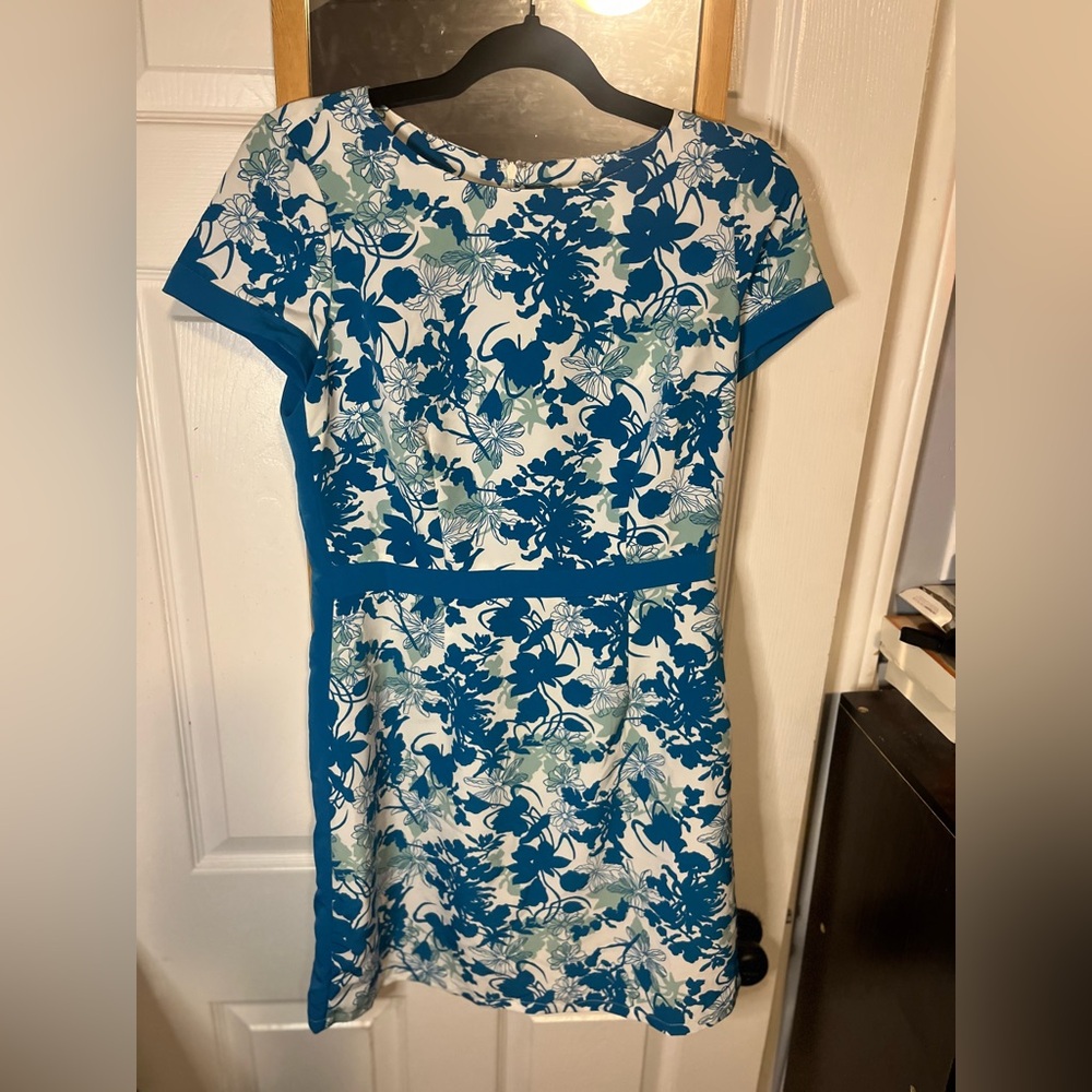 Jacob, Vintage Blue and White Floral Midi Dress, fits Size Medium, Cocktail